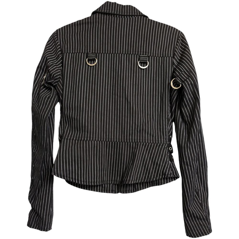 Tripp NYC Black White Striped Asymmetrical Zip Biker Jacket Moto Size M - Picture 4 of 9